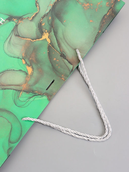 Пакет подарочный ламинированный «Мрамор», зеленый с бантиком, 43×32×14 см