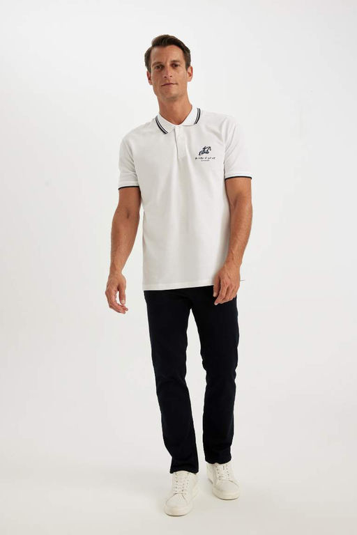 New Regular Fit Bask?l? K?sa Kollu Pike Polo Tisort - Defacto фото 2