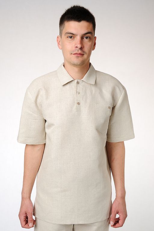Рубашка льняная мужская с застежкой "поло"