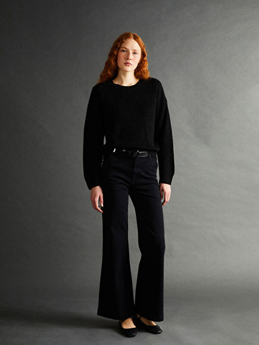 Bisiklet Yaka Parlak G?r?n?ml? Kad?n Triko Kazak