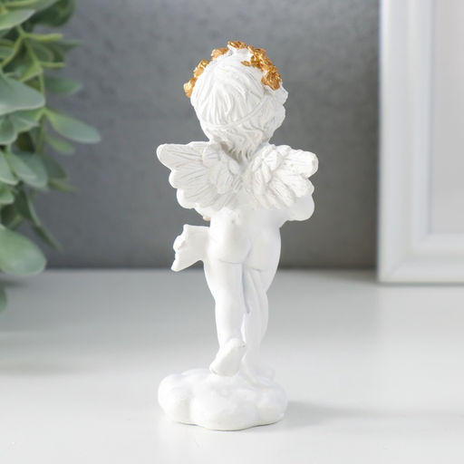 Фигурка полистоун Белоснежный ангел с венком из золотых роз, 5?4.5?12 см