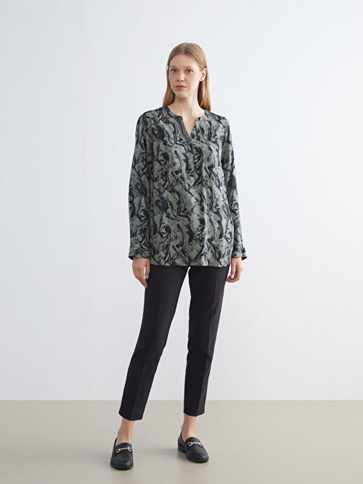 Ka??k Yaka Desenli Bluz