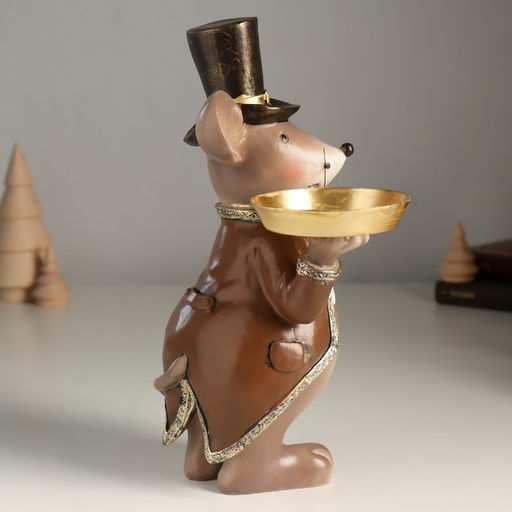 Подсвечник полистоун на 1 свечу «Мышонок в цилиндре и фраке», 17×10×23 см