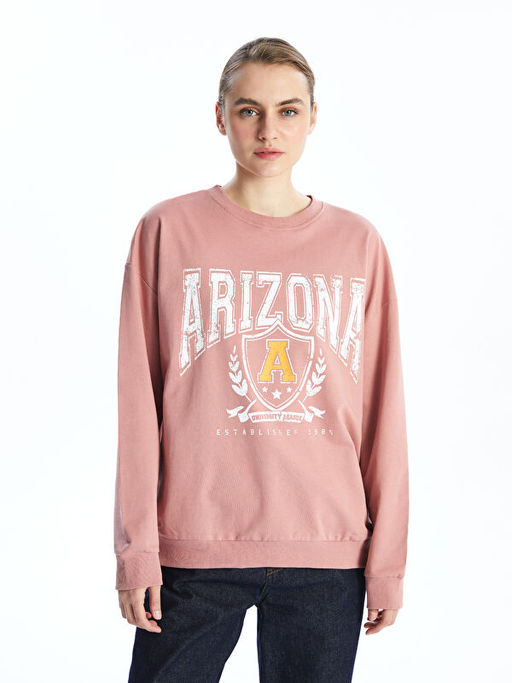Bisiklet Yaka Bask?l? Kad?n Sweatshirt