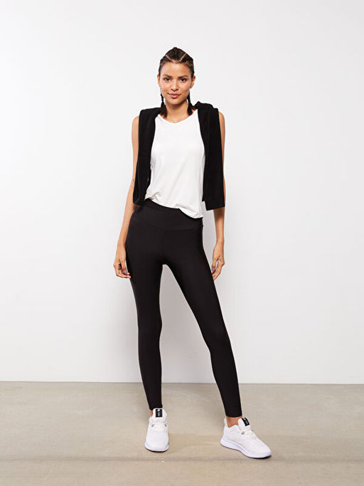 Kad?n Beli Lastikli D?z Spor Tayt