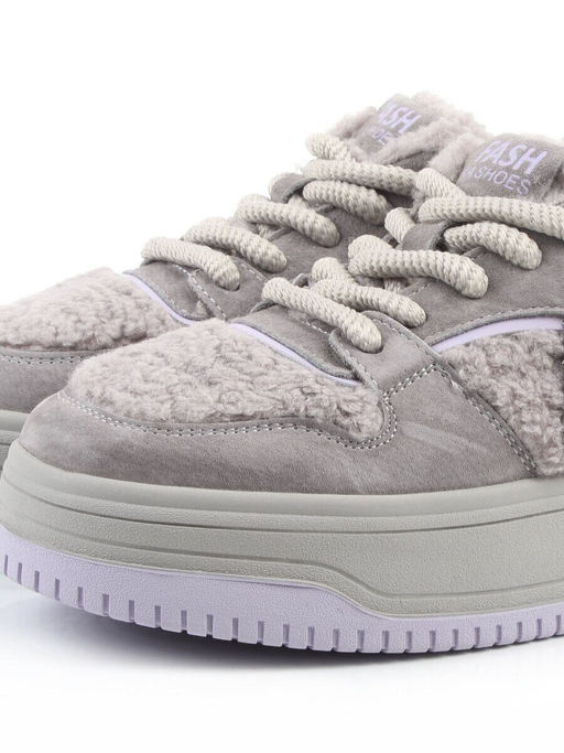 04-P124-3C GRAY Кроссовки демисезонные женские (натуральная замша, искусственный мех)
