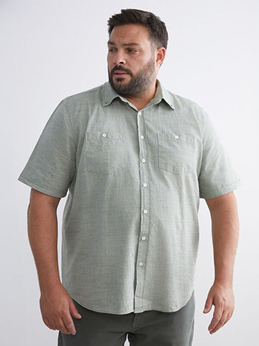 B?y?k Beden Regular Fit K?sa Kollu Erkek G?mlek