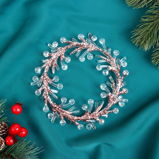 Цена за 2 шт. Ёлочная игрушка Зимнее волшебство. Венок сияние пластик, 1414 см, прозрачно-розовый фото 4