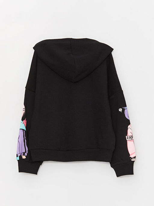Bask?l? Uzun Kollu K?z ?ocuk Hoodie - Waikiki фото 3