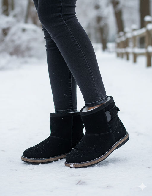 Унты женские на войлочной подошве Замша, овчина, черные - Roshva фото 12