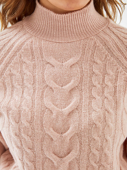 Yar?m Bal?k?? Yaka Kendinden Desenli Kad?n Triko Kazak