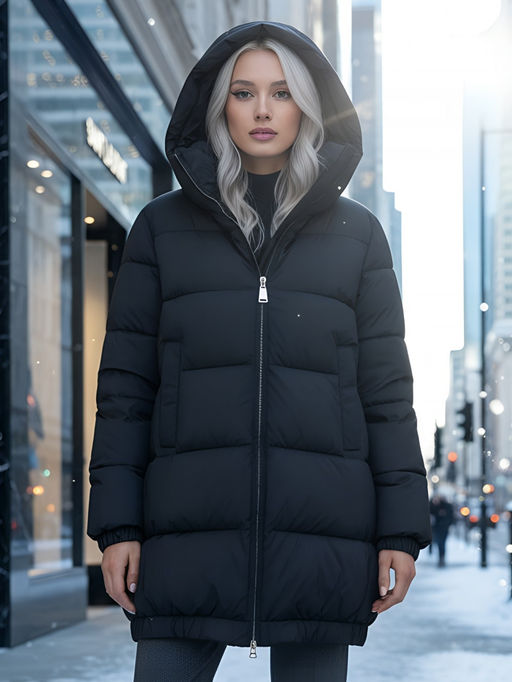 Куртка женская зимняя на резинке большого размера черного цвета 7619Ch