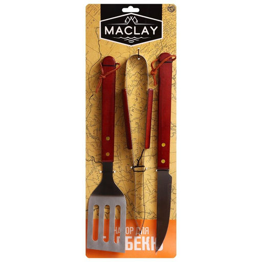 Набор для барбекю Maclay: лопатка, щипцы, нож, 35 см фото 3