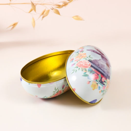 Металлическая шкатулка - яйцо Пасхальный зайка в горшке, для украшений, хранения мелочи, 7?6.5?11 см