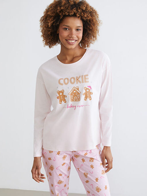 Bisiklet Yaka Y?lba?? Temal? Kad?n Pijama Tak?m?