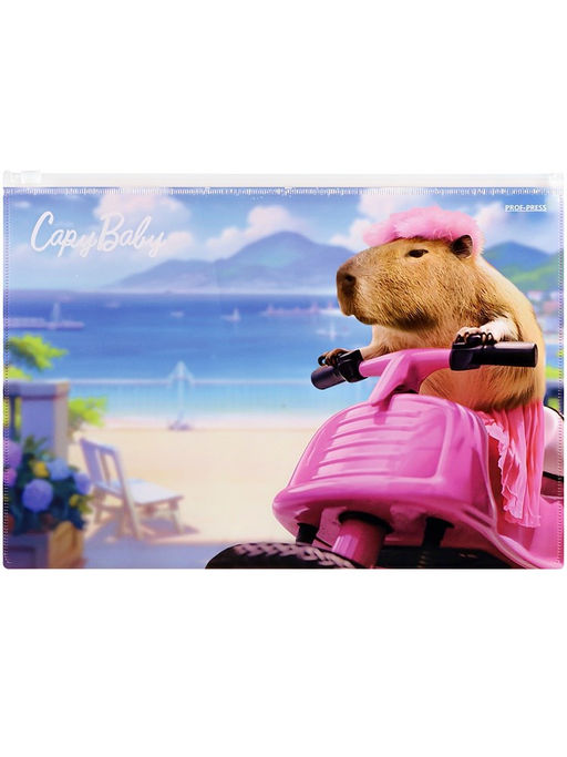 Цена за 2 шт. Папка на молнии А4 Prof-Press "КапиБарби" (ПК-8677) 180мкм, с рисунком