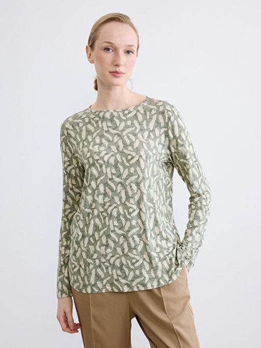 Bisiklet Yaka Desenli Kad?n Ti??rt