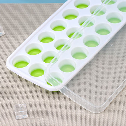 Цена за 2 шт. Форма для льда и шоколада с крышкой Доляна, 26×12×2.5 см, 21 ячейка (3×3×2 см), зелёная