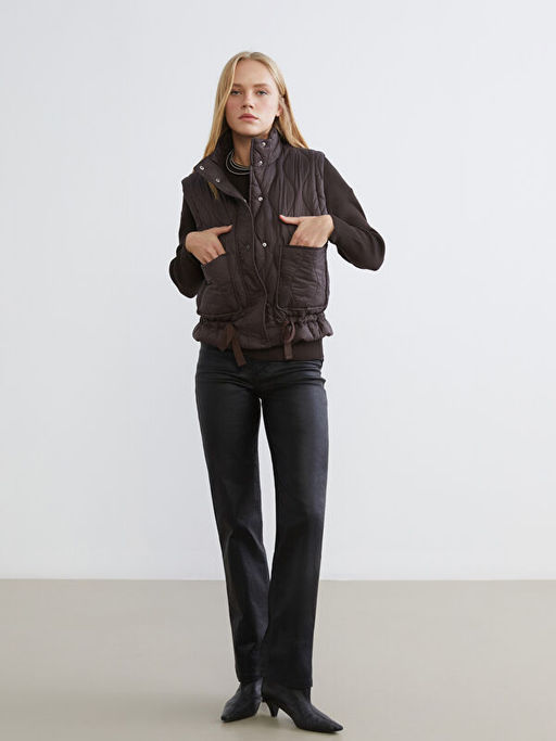 Dik Yaka Kapitone Oversize Kad?n ?i?me Yelek