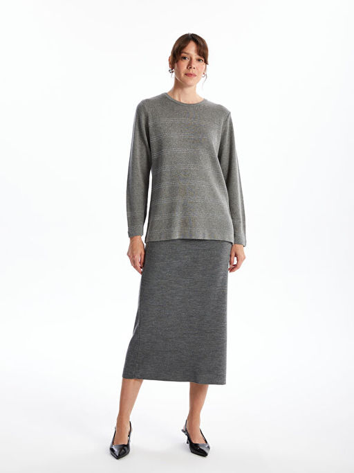 Bisiklet Yaka ?izgili Kad?n Triko Kazak