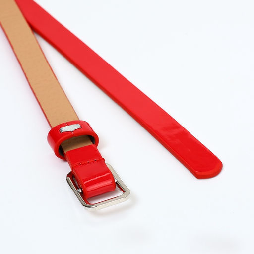 Ремень женский тонкий, 110×1.3 см, прямоугольная пряжка металл, серебристая, красный
