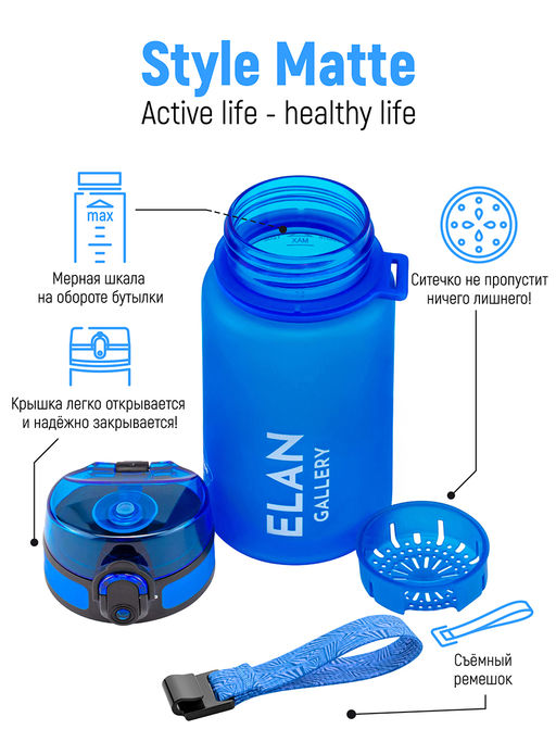 Бутылка для воды 350 мл 6,8*6,8*17 см "Style Matte" небесная