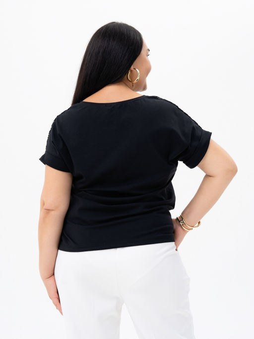 Футболкас КРУЖЕВОМ хлопок 95%, лайкра 5%,черная - Binita фото 7