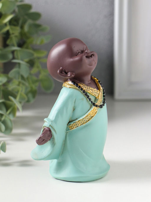 Фигурка полистоун «Маленький Будда в бирюзовом одеянии - счастье», 7×8.5×12.5 см