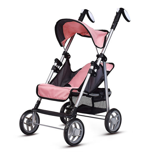 Коляска для кукол металлическая, складная, прогулочная с козырьком, с корзиной, цвет розовый, в пакете