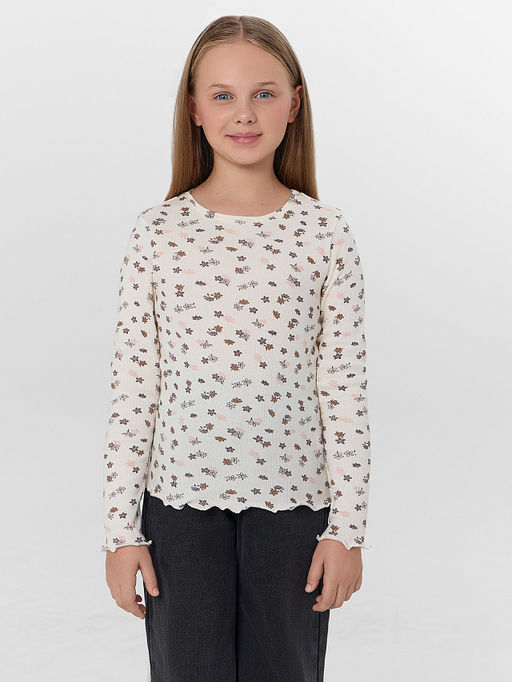 Джемпер для девочек бежевый с цветочным принтом