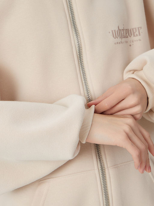 Толстовка женская бежевая на молнии с надписью Whatever - Mark formelle фото 5