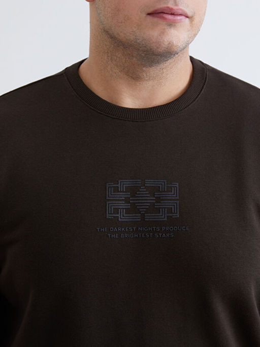 Bisiklet Yaka Bask?l? Erkek Sweatshirt