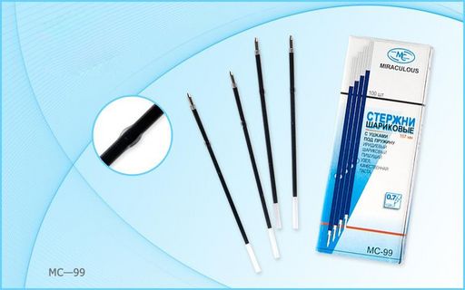 Цена за 50 шт. Стержень 107мм с "ушками" BASIR синий для автомат. ручек 0.7мм (MC-99)