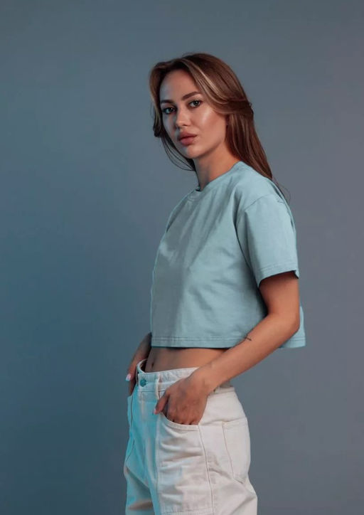 K11714 Футболка OVER SIZE (плотный хлопок) ГОЛУБОЙ