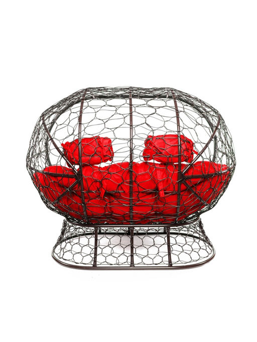 Диван садовый «Лежебока», 176×113×95 см, с искусственным ротангом, коричневый, с красной подушкой