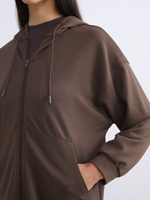 Kap??onlu Oversize Kad?n Fermuarl? Sweatshirt