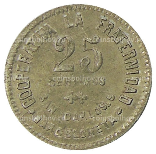 Монета 25 сентимо 1923 года Испания Барселона