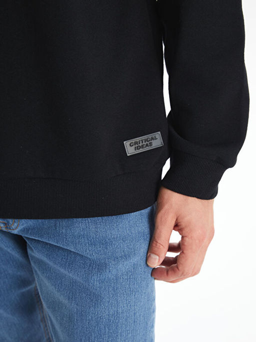 Bisiklet Yaka Uzun Kollu Erkek Kal?n Sweatshirt