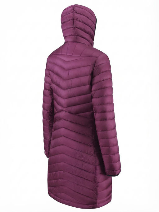 Куртка женская удлинённая стёганая с капюшоном и графеновой подкладкой бордового цвета 9628_1Bo