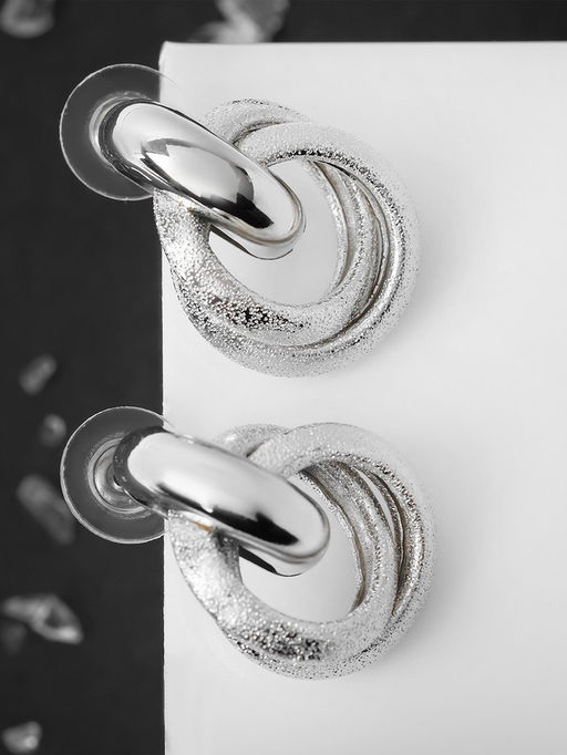 Серьги металл Фьюче круги плетения, цвет серебро