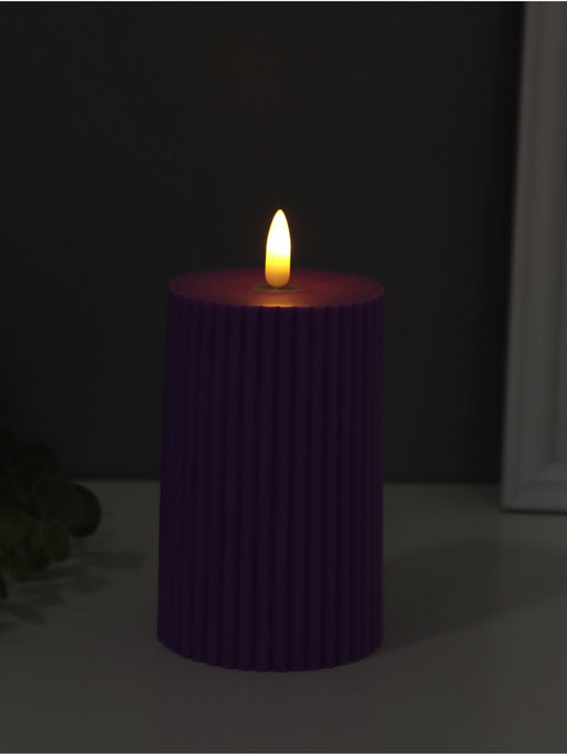 Светодиодная свеча, ночник LED RISALUX «Уют», 3×ААА, сиреневый, 7.5×7.5×12.5 см