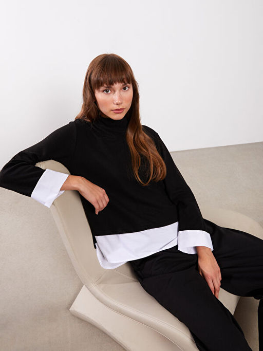 Dik Yaka D?z Uzun Kollu Kad?n Ti??rt