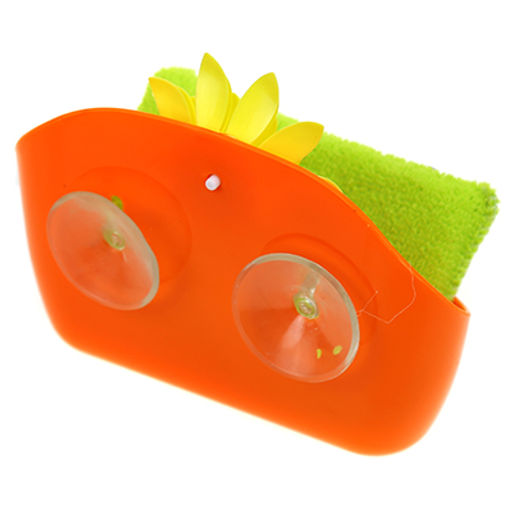 "Ромашка" Подставка для губок пластмассовая настенная на присосках, 15,5х7х11см, с губкой 12,5х9х2см, цвета в ассортименте: фуксия; оранжевый (Китай)