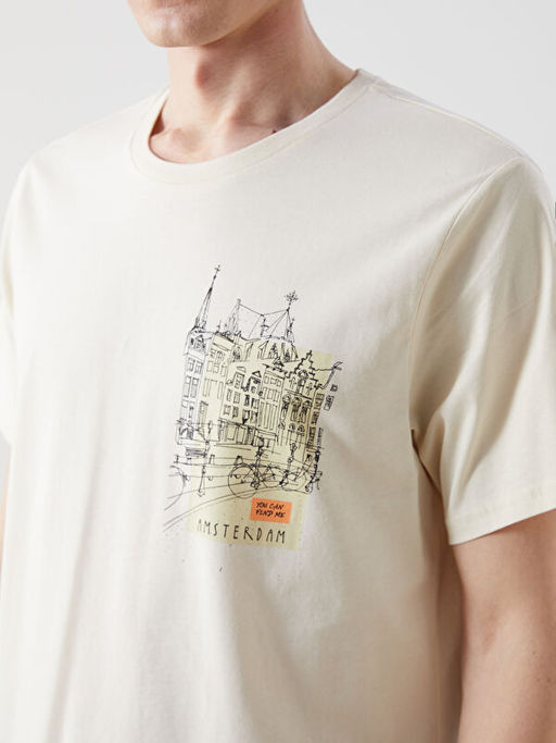 Bisiklet Yaka K?sa Kollu Bask?l? Penye Erkek Ti??rt