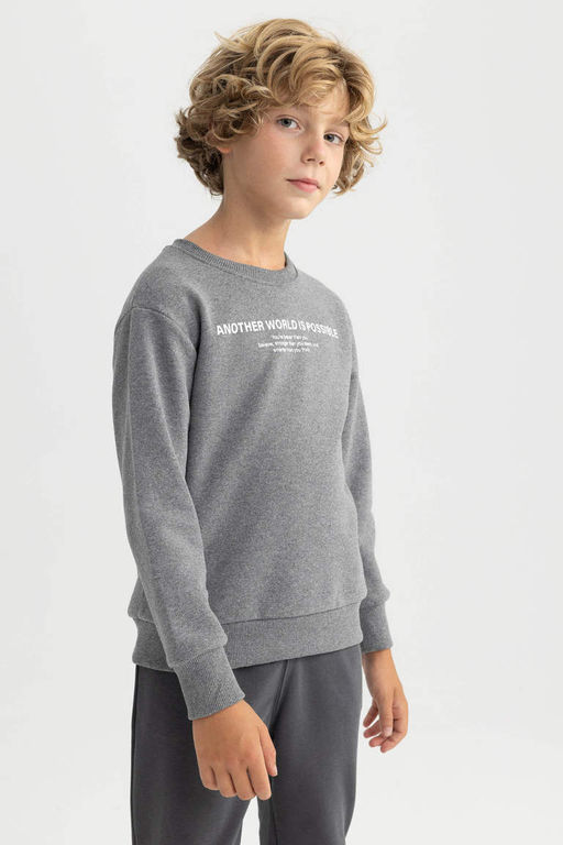 Толстый свитшот с принтом для мальчиков с круглым вырезом - Defacto фото 4
