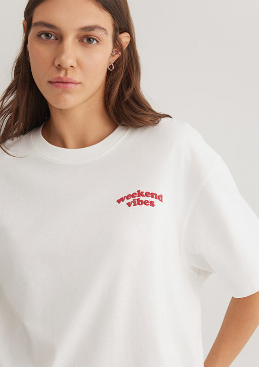 Bask?l? Ekru Tisort - Mavi фото 3