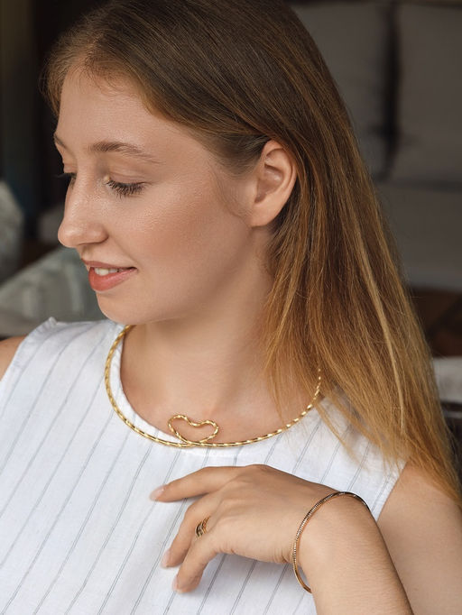 Набор 2 предмета: чокер, браслет Обруч сердце, цвет золото