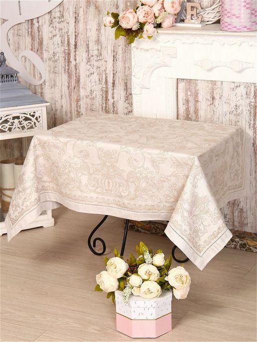 Скатерть Премиум Французский мотив-бежев. п/лен 140*180 см. - Лен поволжья фото 2