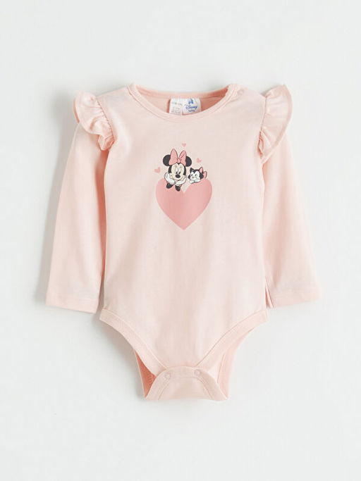 Bisiklet Yaka Minnie Mouse Bask?l? K?z Bebek ??t??tl? Body ve Tayt