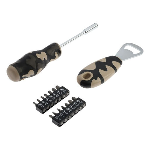 Набор инструментов ТУНДРА 23 ФЕВРАЛЯ, открывашка, отвертка с битами, 16 предметов